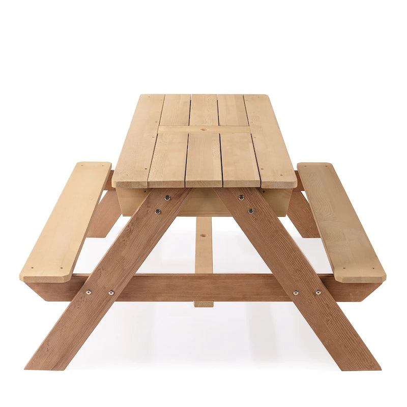 Table de pique-nique pour enfants 3-en-1 en bois avec parasol, convertible en table de sable et d'eau
