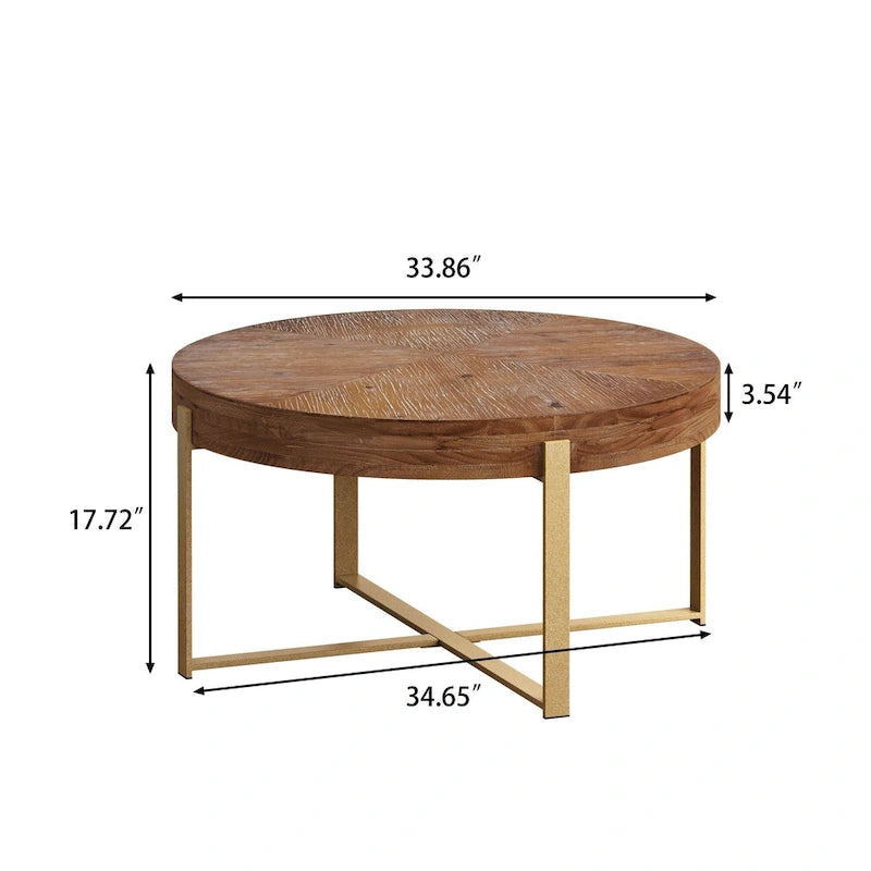 Table basse ronde moderne rétro avec pieds croisés dorés