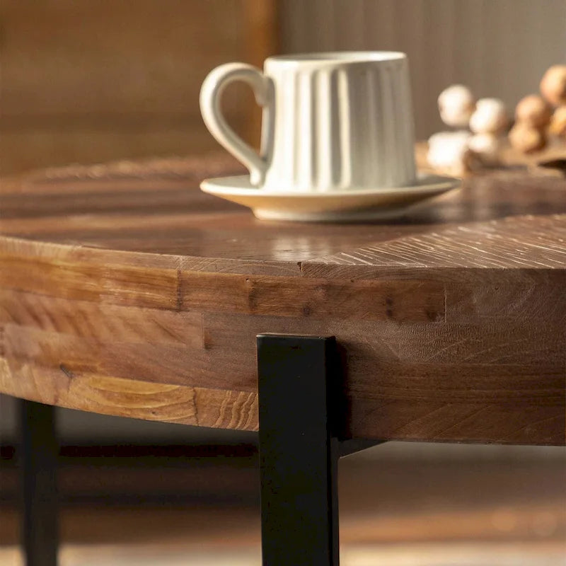 Table basse ronde moderne rétro avec pieds croisés dorés