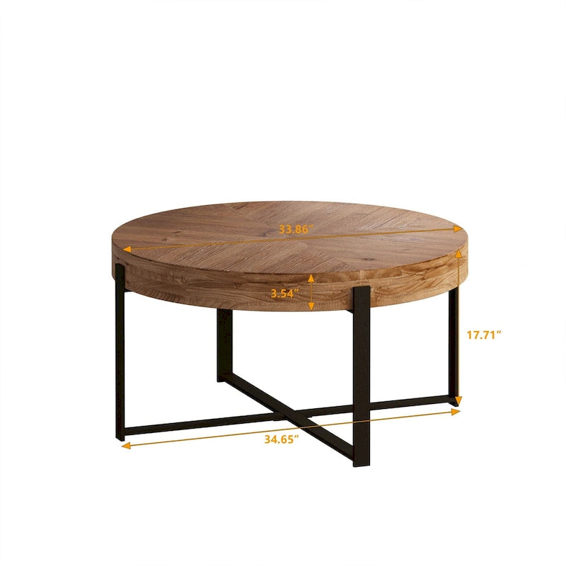 Table basse ronde moderne rétro avec pieds croisés dorés
