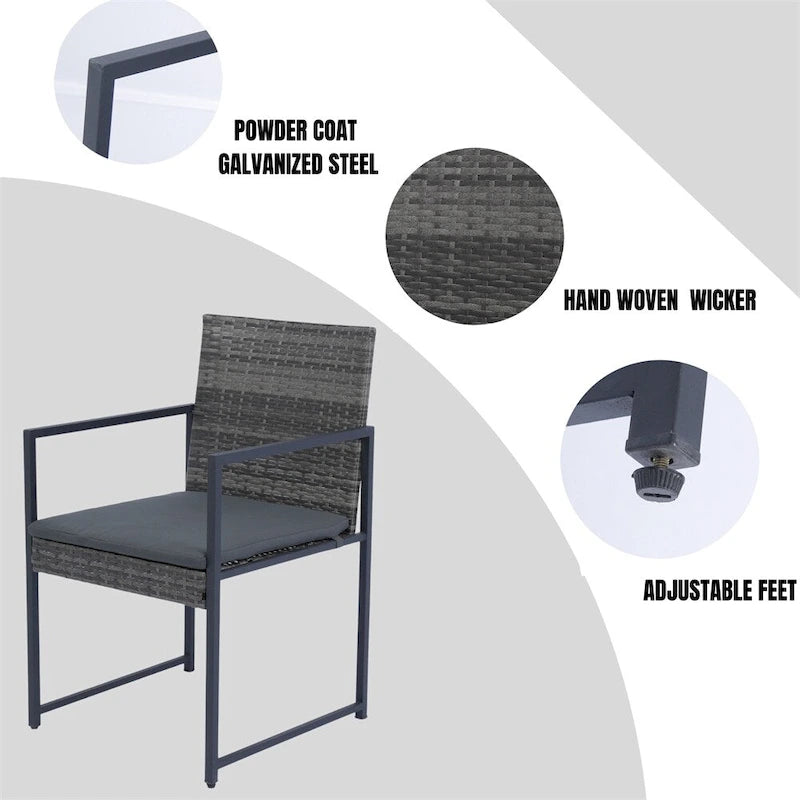 Ensemble de 9 chaises de jardin en rotin avec table en verre et coussins