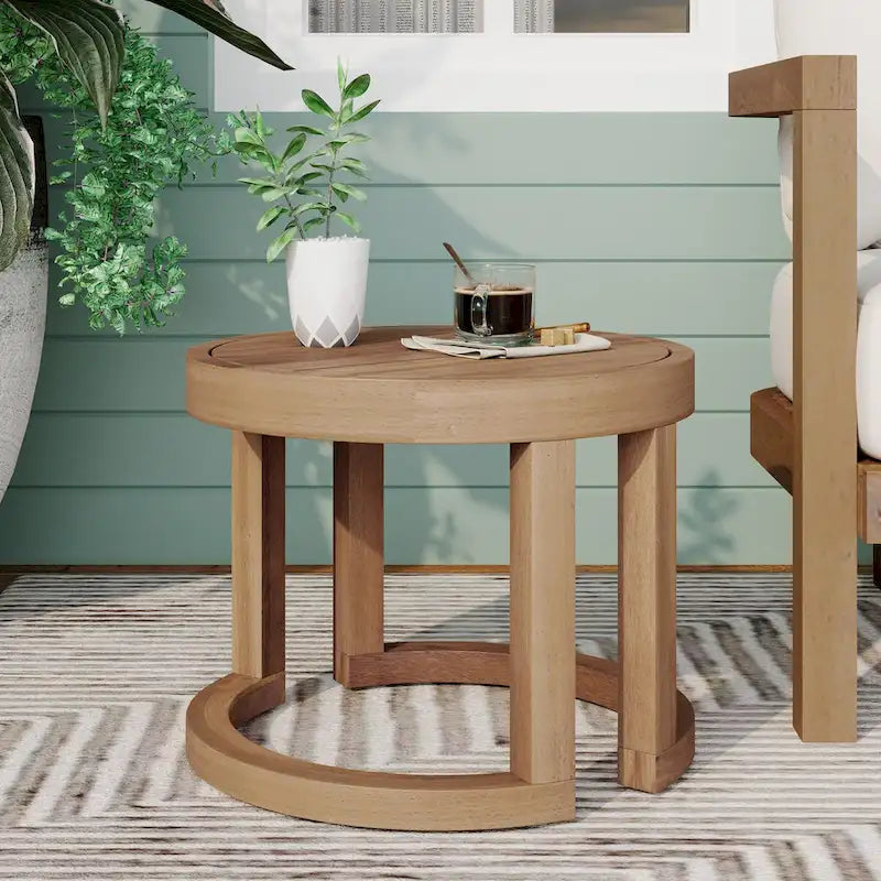 Table d'appoint d'extérieur en bois d'acacia, table d'appoint solide de 18 po pour patio, piscine, véranda (brun délavé)