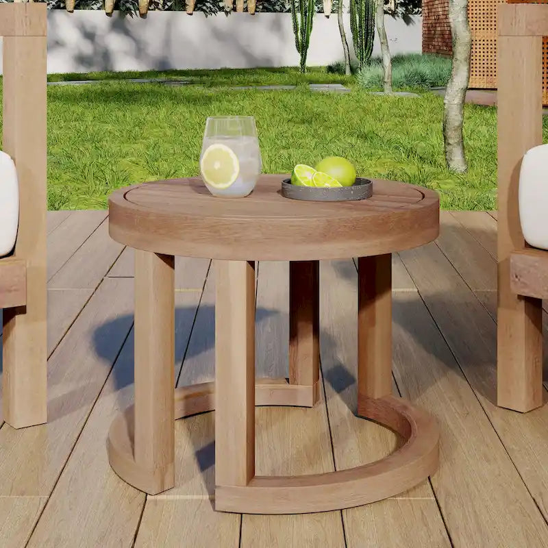 Table d'appoint d'extérieur en bois d'acacia, table d'appoint solide de 18 po pour patio, piscine, véranda (brun délavé)