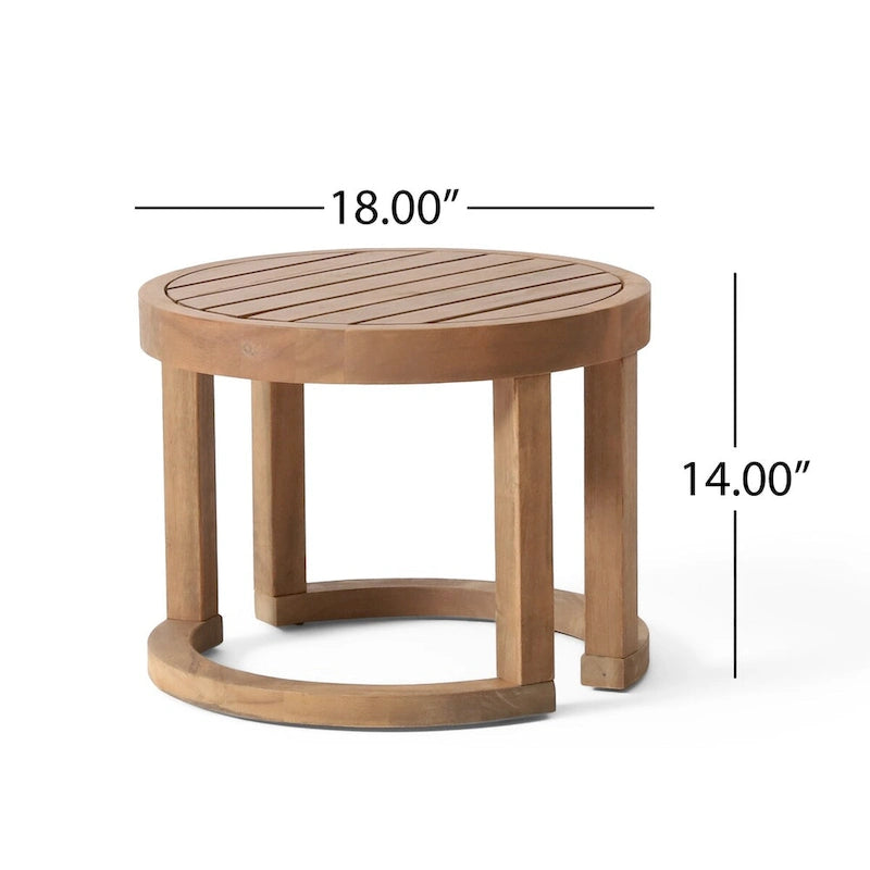 Table d'appoint d'extérieur en bois d'acacia, table d'appoint solide de 18 po pour patio, piscine, véranda (brun délavé)