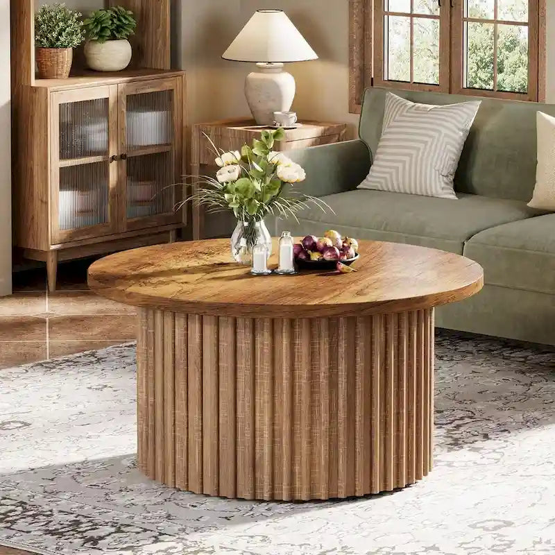 31.5 Round Coffee Table, Farmhouse Circle Coffee Table Accent Center Table