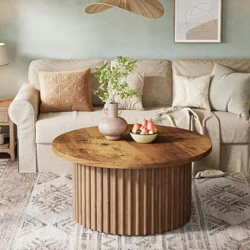Table basse ronde de 31,5 pouces, table basse de ferme, table d'appoint de centre