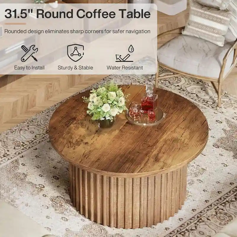 Table basse ronde de 31,5 pouces, table basse de ferme, table d'appoint de centre