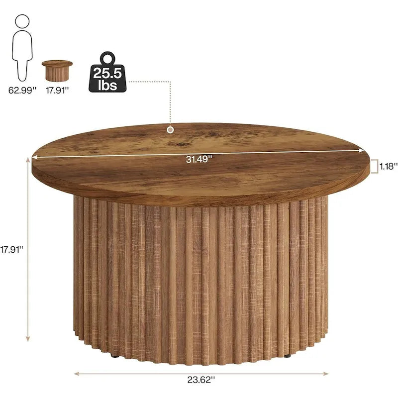 Table basse ronde de 31,5 pouces, table basse de ferme, table d'appoint de centre
