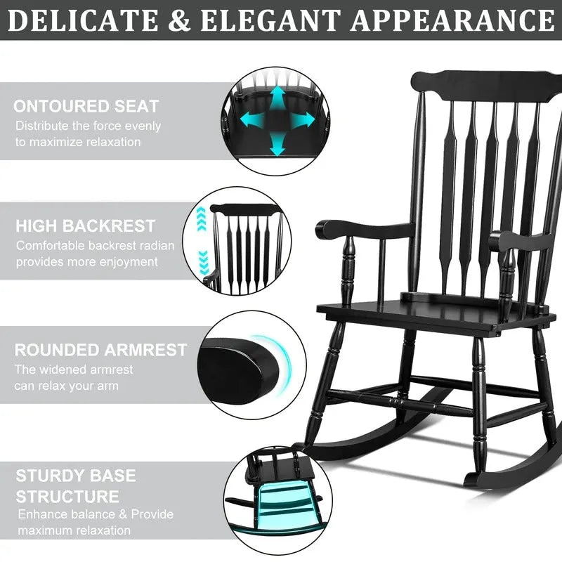 Fauteuil à bascule de patio en bois massif