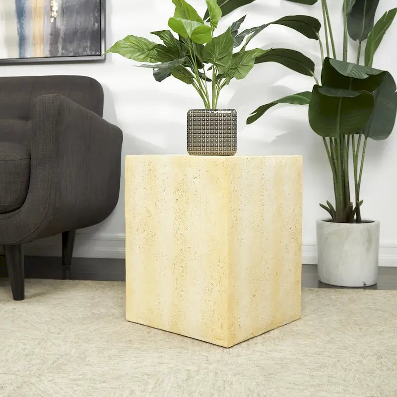 Table d'appoint d'extérieur en oxyde de magnésium avec motif de grain de bois naturel - Crème ou Marron - Décor Roche River
