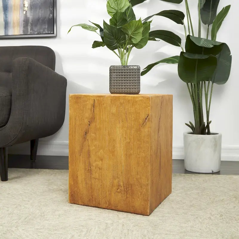Table d'appoint d'extérieur en oxyde de magnésium avec motif de grain de bois naturel - Crème ou Marron - Décor Roche River