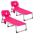 1/2 PIÈCES Chaise longue de plage pliable avec oreiller rose