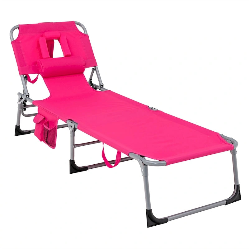 1/2 PIÈCES Chaise longue de plage pliable avec oreiller rose