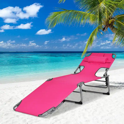 1/2PCS Outdoor Beach Chaise Lounge Folding Chair with Pillow Pink