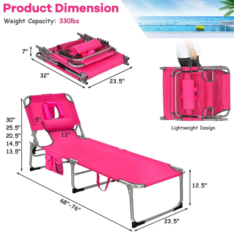 1/2 PIÈCES Chaise longue de plage pliable avec oreiller rose