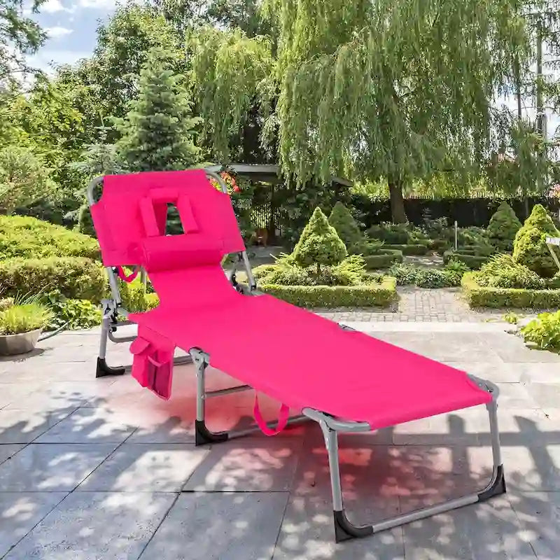 1/2 PIÈCES Chaise longue de plage pliable avec oreiller rose