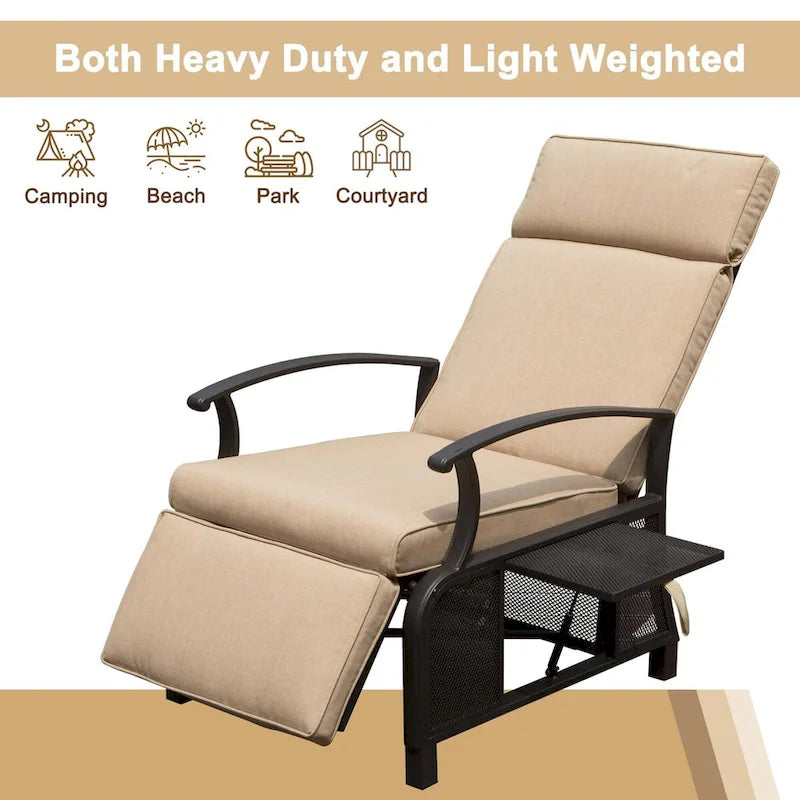 Chaise longue inclinable de patio réglable en métal avec table rabattable, angle réglable