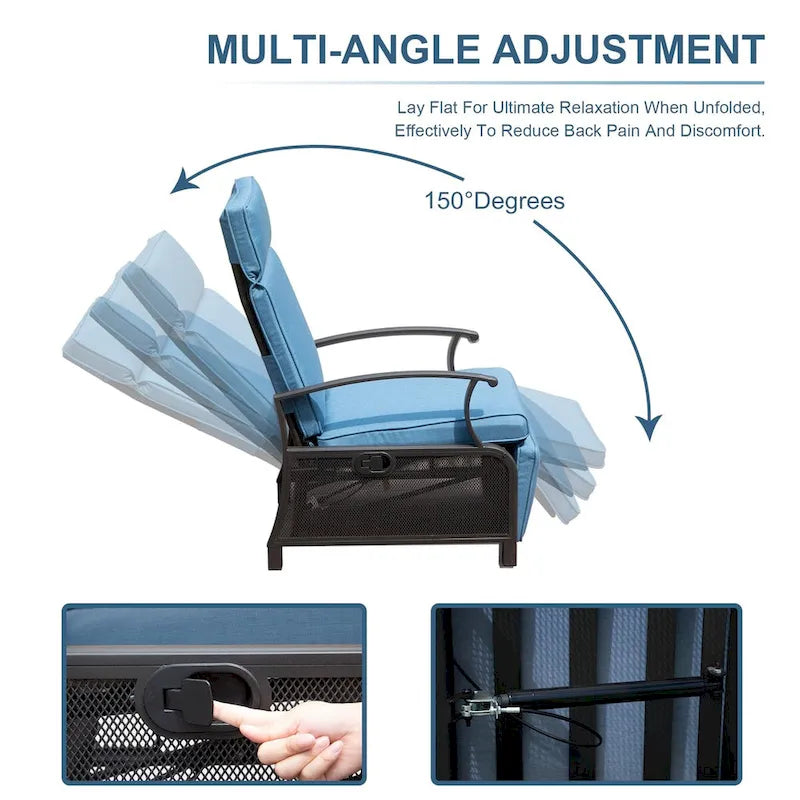 Chaise longue inclinable de patio réglable en métal avec table rabattable, angle réglable