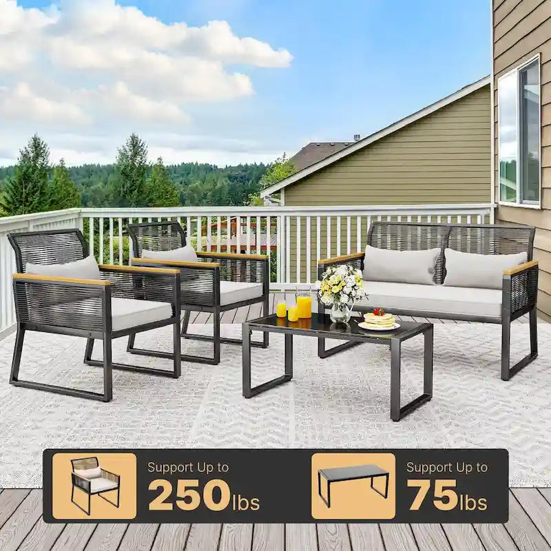 Moasis Salon de bistro d'extérieur en osier 4 pièces, ensemble de conversation en rotin - 27,9 L x 23,2 l x 30,7 H