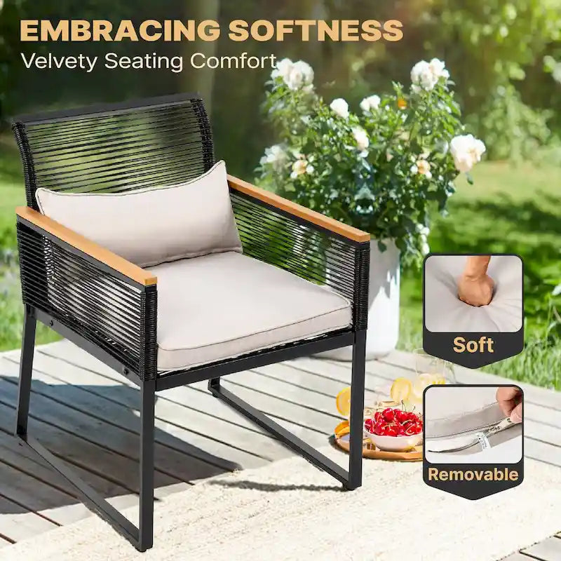 Moasis Salon de bistro d'extérieur en osier 4 pièces, ensemble de conversation en rotin - 27,9 L x 23,2 l x 30,7 H
