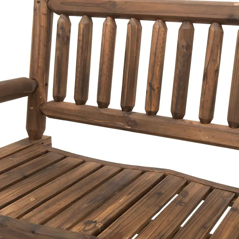 Fauteuil à bascule extérieur 2 places en rondins, causeuse en bois avec de larges sièges incurvés
