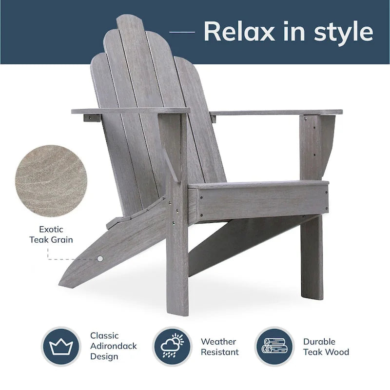 Ensemble de 2 fauteuils Adirondack d'extérieur en teck Cambridge Casual Clovis