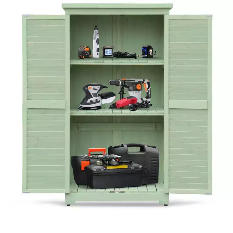 Abri de rangement extérieur étanche de 160 cm, avec étagères amovibles, serrures, doubles portes à volets, grand abri de jardin en bois avec plancher pour terrasse, cour