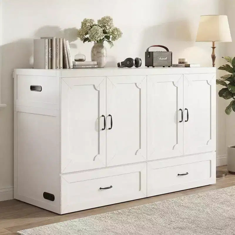 Lit escamotable convertible Queen Size Mjkone avec matelas, chargement USB, tiroirs de rangement
