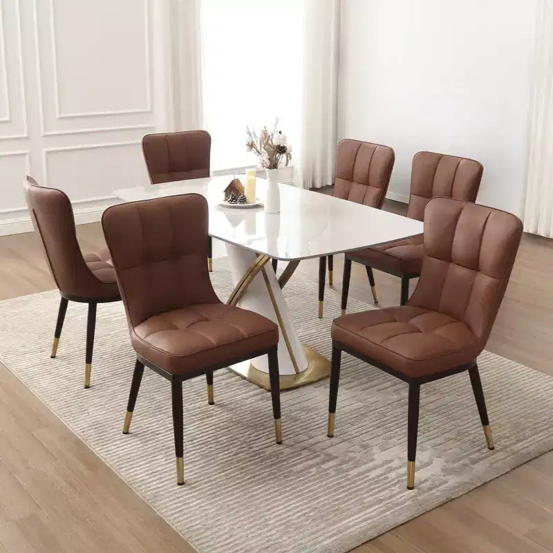 Bekrvio Lot de 6 chaises de salle à manger, modernes, rembourrées, en similicuir, avec haut dossier, pieds en métal, chaises de cuisine sans accoudoirs pour salon et salle à manger