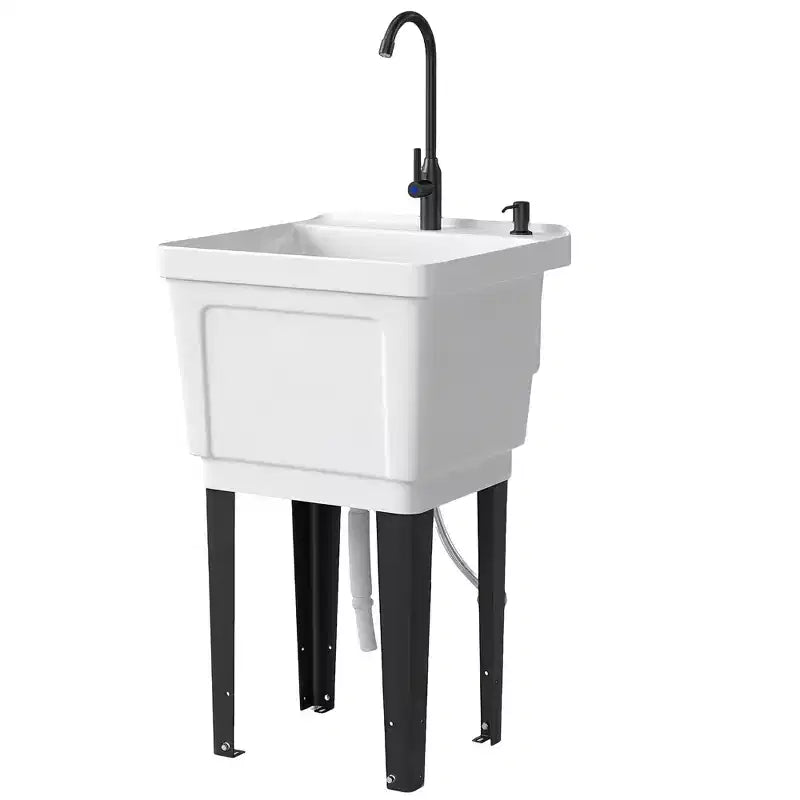 Évier utilitaire portable pour buanderie, bac à laver autoportant avec robinet, distributeur de savon et tuyaux