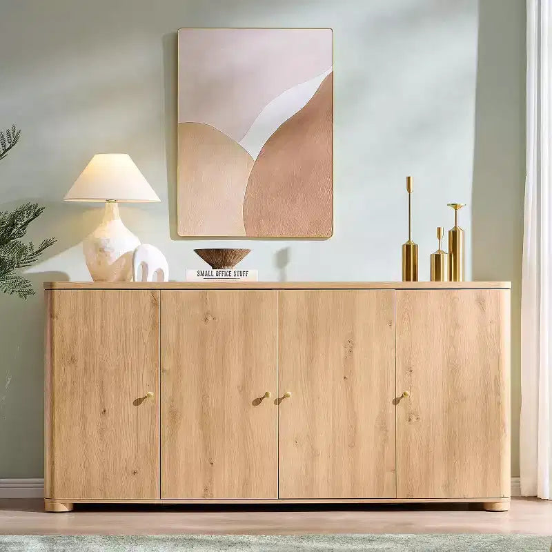 Buffet de cuisine avec 4 portes et étagères, grand buffet de rangement moderne, buffet de rangement de 66 po pour bar à café
