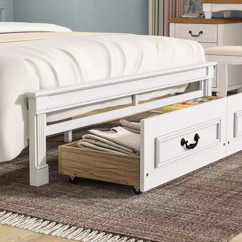 ModernLuxe Lit plateforme Queen/King Size avec tête de lit haute, cadre de lit rustique en bois avec 2 tiroirs, lumières LED et ports USB