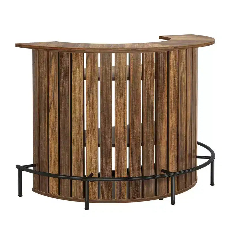 Mini-bar de rangement 4 niveaux en forme d'arc, table de bar à la maison rustique moderne avec repose-pieds et construction en MDF