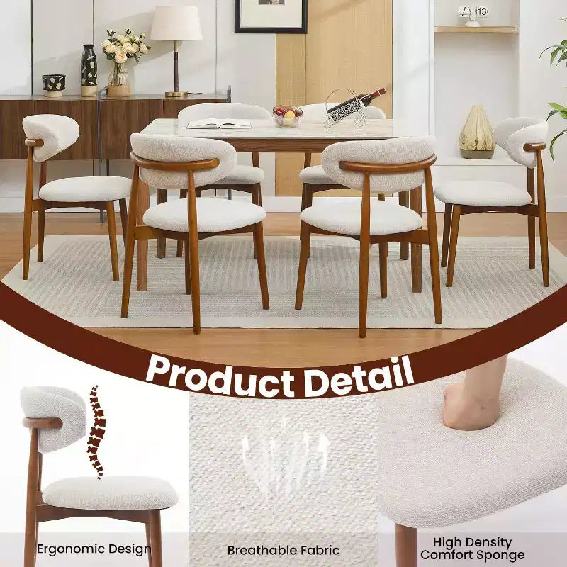 Lot de 4 chaises de salle à manger, chaises de salle à manger modernes du milieu du siècle rembourrées, chaises de cuisine de style campagnard avec siège en tissu rembourré et pieds en bois, beige
