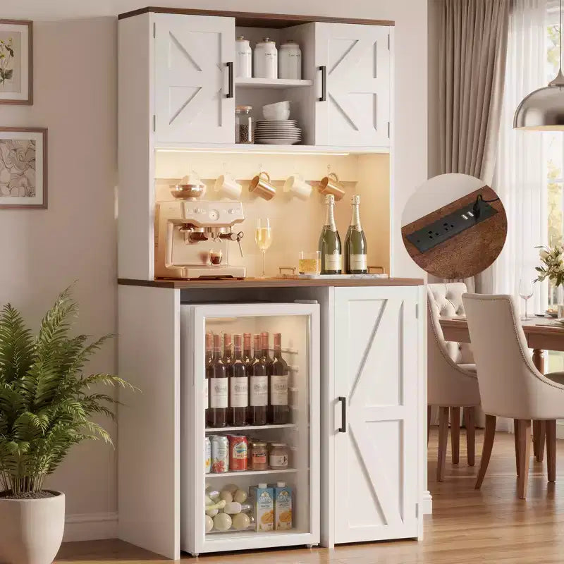 Meuble de cuisine Besiost avec espace mini-réfrigérateur, meuble de bar à café avec étagère de rangement