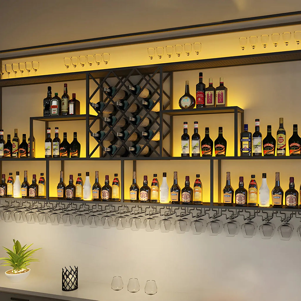 Range-bouteilles mural en métal noir rectangulaire