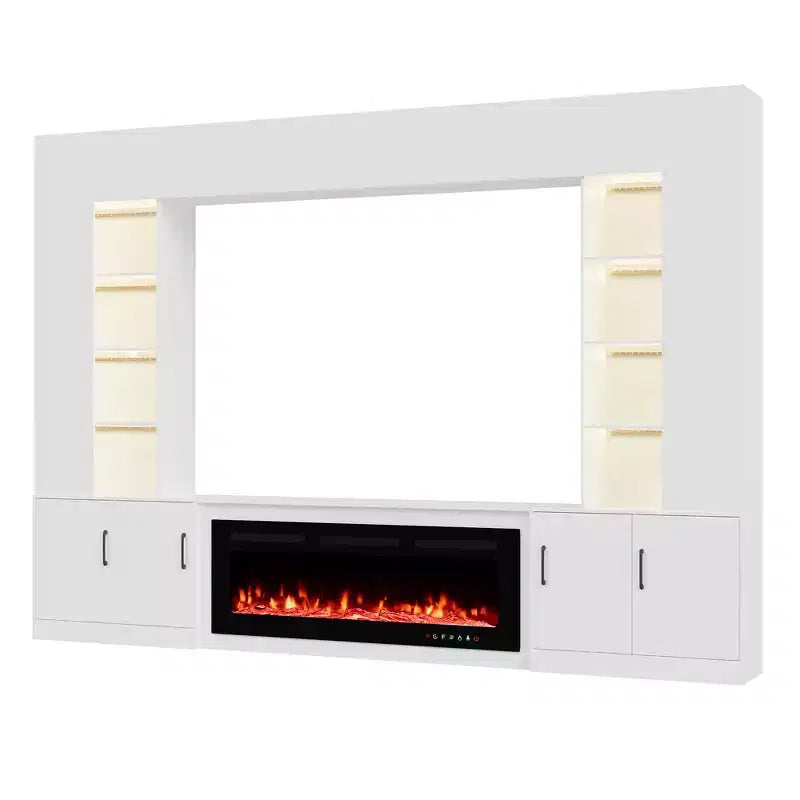 Meuble TV mural EROMMY 112L avec cheminée et lumières LED