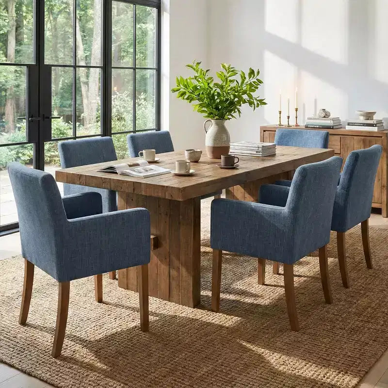 Lot de 6 chaises de salle à manger capitonnées avec accoudoirs, fauteuils modernes en lin avec pieds en bois, chaises d'appoint pour salle à manger, salon – Panipeachy
