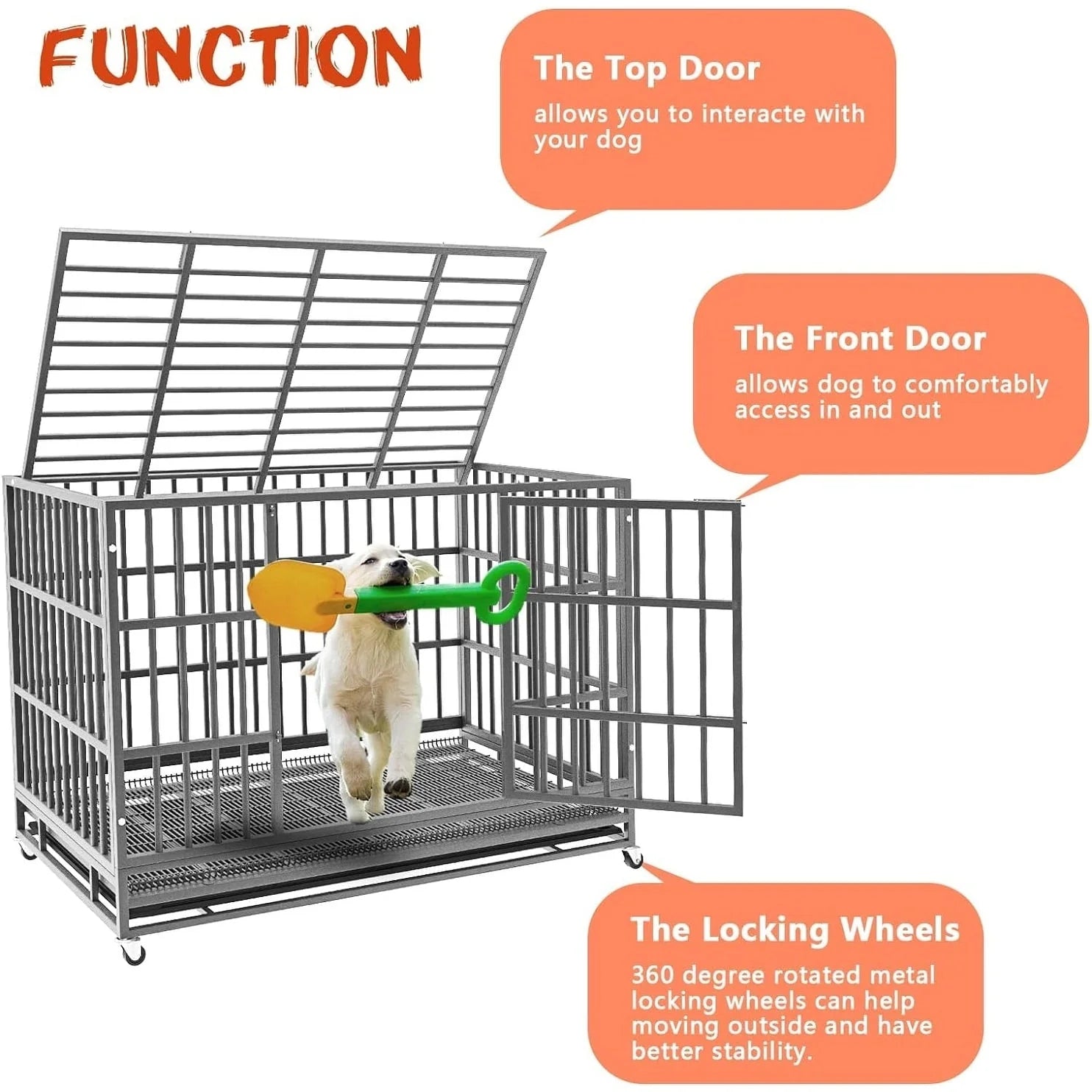 BOSSIN Cage pour Chien Robuste Indestructible 48/38 Pouces, Niche Anti-Évasion avec Roues Verrouillables